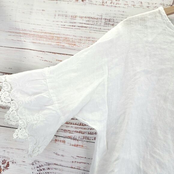 Francesca Bettini Top Women M Medium White Linen Lagenlook Blouse Made In Italy - Picture 5 of 8